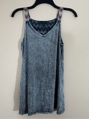 T Party Tank Top Gray Acid Wash Embroidered Mesh Back Boho Size Large USA
